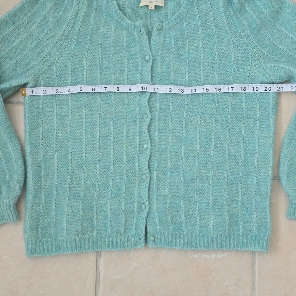 LA MAILLE SÉZANE Amance Fancy Knit Mohair Sea Green Mint Cardigan Large - Picture 12 of 13
